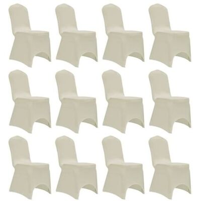 vidaXL Housses de Chaise Extensibles 12 pcs - Crème - Publicité vidaXL Housses de Chaise Extensibles 12 pcs - Crème - Publicité