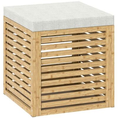 Non communiqué Pouf coffre style cosy chic - lattes bambou verni - coussin toucher lin gris clair Beige - Publicité Non communiqué Pouf coffre style cosy chic - lattes bambou verni - coussin toucher lin gris clair Beige - Publicité