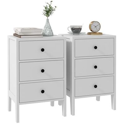 Non communiqué Lot de 2 tables de chevet style néo-rétro - 3 tiroirs coulissants, poignées boutons métal noir - blanc Blanc - Publicité Non communiqué Lot de 2 tables de chevet style néo-rétro - 3 tiroirs coulissants, poignées boutons métal noir - blanc Blanc - Publicité