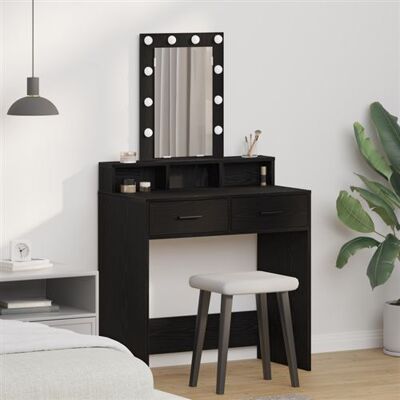 vidaXL Table de maquillage en chêne noir - Bureau miroir multifonction - Publicité vidaXL Table de maquillage en chêne noir - Bureau miroir multifonction - Publicité