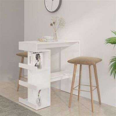 Table de bar blanc brillant vidaXL avec rangement - Compacte et moderne - Publicité Table de bar blanc brillant vidaXL avec rangement - Compacte et moderne - Publicité