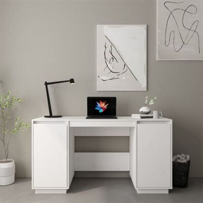 Bureau en pin massif vidaXL - Blanc - Bureau - Publicité Bureau en pin massif vidaXL - Blanc - Bureau - Publicité