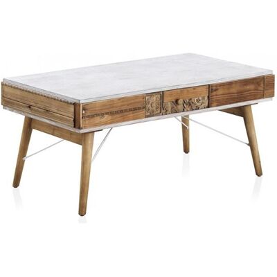 Non communiqué Table basse avec tiroir en bois recyclé coloris naturel / blanc - Longueur 110 x Hauteur 49 x Largeur 60 cm Blanc - Publicité Non communiqué Table basse avec tiroir en bois recyclé coloris naturel / blanc - Longueur 110 x Hauteur 49 x Largeur 60 cm Blanc - Publicité