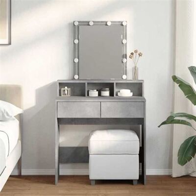 vidaXL Coiffeuse en béton gris avec LED - Miroir et Vanity - Publicité vidaXL Coiffeuse en béton gris avec LED - Miroir et Vanity - Publicité