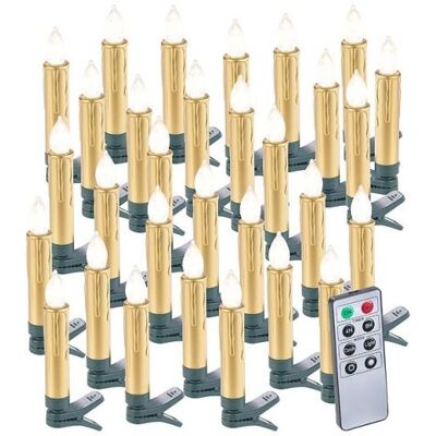 Lunartec 30 bougies LED pour sapin de Noël avec télécommande - coloris Or Blanc - Publicité Lunartec 30 bougies LED pour sapin de Noël avec télécommande - coloris Or Blanc - Publicité