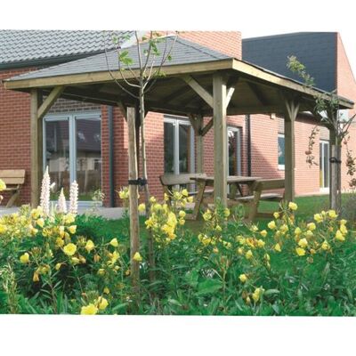 Solid Abri de Jardin Maisonnette Chalet de Jardin Kiosk 449x347 Beige - Publicité Solid Abri de Jardin Maisonnette Chalet de Jardin Kiosk 449x347 Beige - Publicité