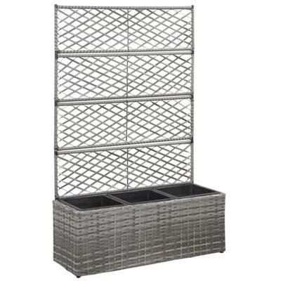 vidaXL Lit surélevé en rotin synthétique gris avec 3 pots et treillis - Publicité vidaXL Lit surélevé en rotin synthétique gris avec 3 pots et treillis - Publicité