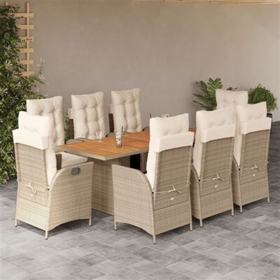 Ensemble de salle à manger de jardin VidaXL 9 pcs Beige Rotin synthétique - Publicité Ensemble de salle à manger de jardin VidaXL 9 pcs Beige Rotin synthétique - Publicité