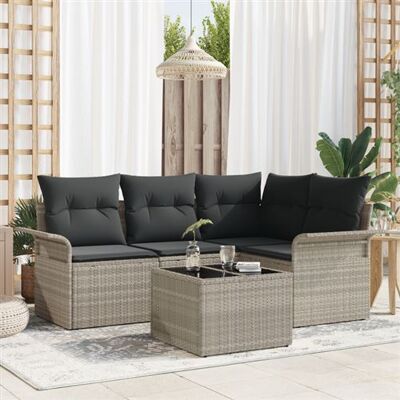 Ensemble de Canapés de Jardin Gris Clair - Poly Rattan Résistant aux Intempéries - 5 Pièces - Publicité Ensemble de Canapés de Jardin Gris Clair - Poly Rattan Résistant aux Intempéries - 5 Pièces - Publicité