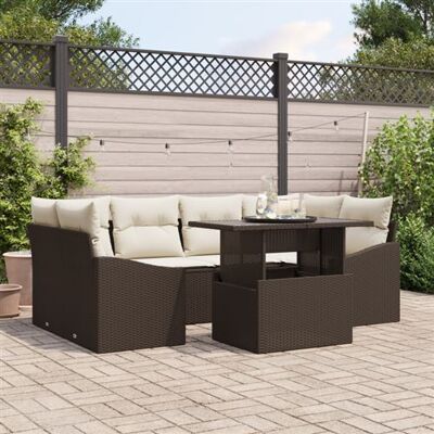 Ensemble de Canapés de Jardin - 7 Pièces, Marron, Rectangulaire - Mobilier d'Extérieur - Publicité Ensemble de Canapés de Jardin - 7 Pièces, Marron, Rectangulaire - Mobilier d'Extérieur - Publicité