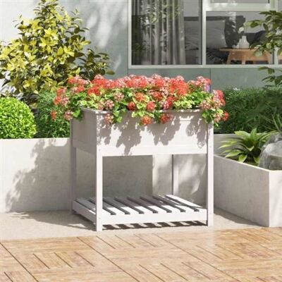 Jardinera en bois massif de pin blanc vidaXL avec étagère - Jardinière - Blanc - 82,5x82,5x81 cm - Publicité Jardinera en bois massif de pin blanc vidaXL avec étagère - Jardinière - Blanc - 82,5x82,5x81 cm - Publicité