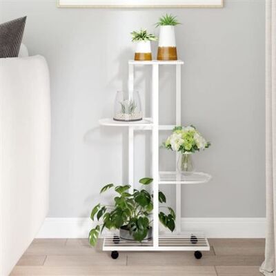 vidaXL 480361 - Support à fleurs 4 niveaux avec roues blanc - Publicité vidaXL 480361 - Support à fleurs 4 niveaux avec roues blanc - Publicité