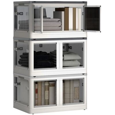 Non communiqué Ensemble de 3 boîtes de rangement 69L pliables empilables - couvercle, roulettes - blanc gris Blanc - Publicité Non communiqué Ensemble de 3 boîtes de rangement 69L pliables empilables - couvercle, roulettes - blanc gris Blanc - Publicité