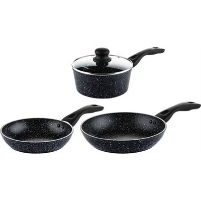 Non communiqué SET DE POÊLES Westinghouse - Poêle à frire 28 CM + 30 CM + Casserole 18 CM - Marbre Noir Noir - Publicité Non communiqué SET DE POÊLES Westinghouse - Poêle à frire 28 CM + 30 CM + Casserole 18 CM - Marbre Noir Noir - Publicité