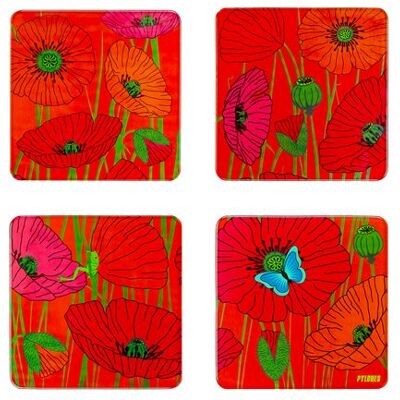 Non communiqué Set de 4 dessous de verre - Sous verre Coquelicots - Pylones Coquelicots - Publicité Non communiqué Set de 4 dessous de verre - Sous verre Coquelicots - Pylones Coquelicots - Publicité