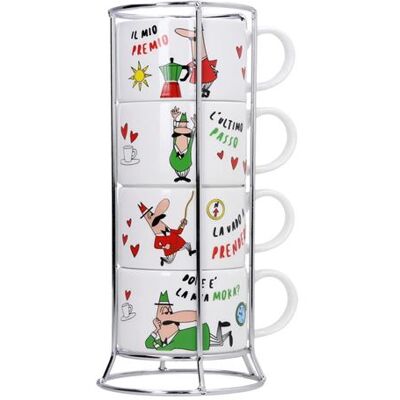 Non communiqué Set de 4 tasses à expresso empilables Italia avec support - Bialetti - Multicolore - Porcelaine Multicolore - Publicité Non communiqué Set de 4 tasses à expresso empilables Italia avec support - Bialetti - Multicolore - Porcelaine Multicolore - Publicité