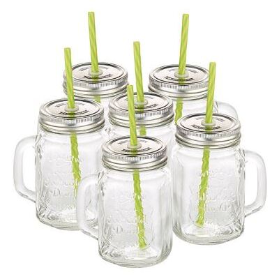 Pearl : 6 verres rétro avec anse, paille et couvercle - Publicité Pearl : 6 verres rétro avec anse, paille et couvercle - Publicité