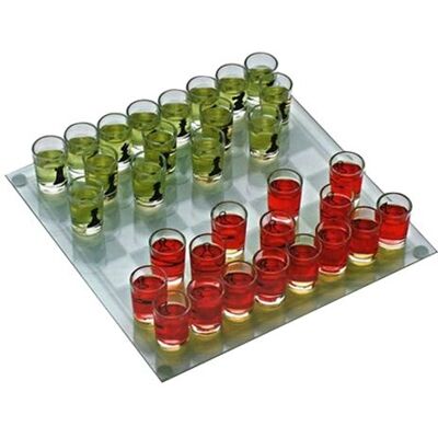 Jeu d'Échecs à Boire Eurowebbiz - Plateau en Verre & 32 Verres - Publicité Jeu d'Échecs à Boire Eurowebbiz - Plateau en Verre & 32 Verres - Publicité