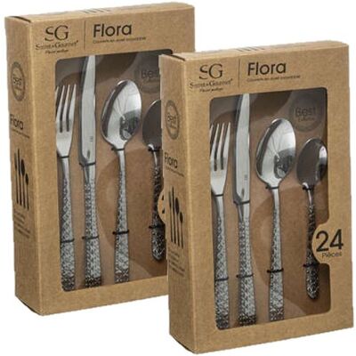 Non communiqué Toilinux - Lot de 2 Ménagères Flora en Acier Inoxydable - 48 Couverts - Argent - Flora Argent - Publicité Non communiqué Toilinux - Lot de 2 Ménagères Flora en Acier Inoxydable - 48 Couverts - Argent - Flora Argent - Publicité