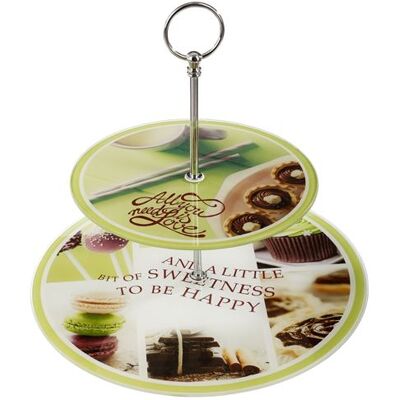 Secret de Gourmet - Serviteur en verre avec motifs - 2 Etages - Vert Vert - Publicité Secret de Gourmet - Serviteur en verre avec motifs - 2 Etages - Vert Vert - Publicité