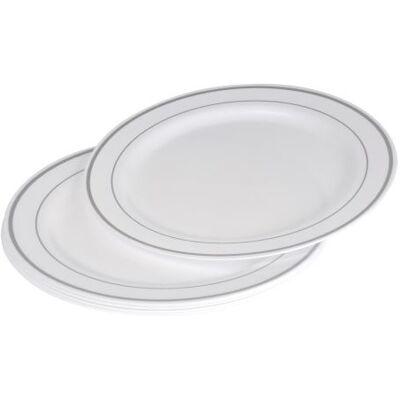 VIP Home set 6 assiettes plastiques blanches en ps lisere argent ø23cm - Publicité VIP Home set 6 assiettes plastiques blanches en ps lisere argent ø23cm - Publicité