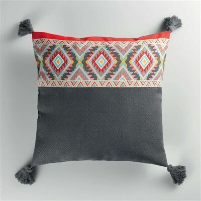 Douceur d'intérieur coussin pompons 40 x 40 cm polyester imprime aztec des. place Imprimé - Publicité Douceur d'intérieur coussin pompons 40 x 40 cm polyester imprime aztec des. place Imprimé - Publicité