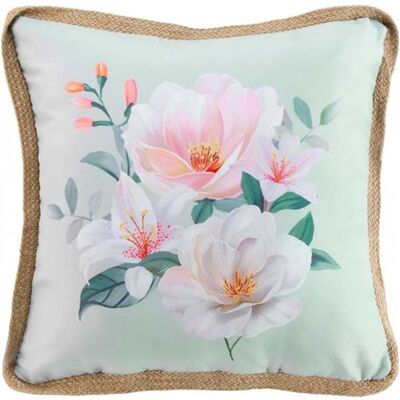 Non communiqué Coussin carré "Alissia" imprimé fleurs et finition en jute - Bleu - 40 x 40 cm Bleu - Publicité Non communiqué Coussin carré "Alissia" imprimé fleurs et finition en jute - Bleu - 40 x 40 cm Bleu - Publicité