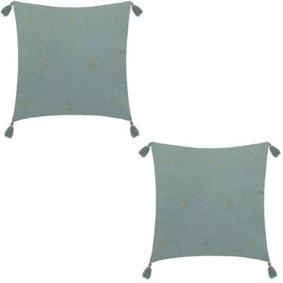 Non communiqué Atmosphera - Lot de 2 coussins de chaise brodés rectangulaires Starke - 40 x 40 cm - Céladon - JAMANA - Publicité Non communiqué Atmosphera - Lot de 2 coussins de chaise brodés rectangulaires Starke - 40 x 40 cm - Céladon - JAMANA - Publicité