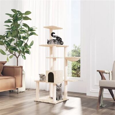 Arbre à chat avec poteaux en sisal crème 142 cm - Tour pour chat - Publicité Arbre à chat avec poteaux en sisal crème 142 cm - Tour pour chat - Publicité