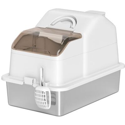 Non communiqué Maison de toilette bac à litière chat - 60 x 40 x 28 cm - pelle, poignée - acier inox plastique gris clair Gris - Publicité Non communiqué Maison de toilette bac à litière chat - 60 x 40 x 28 cm - pelle, poignée - acier inox plastique gris clair Gris - Publicité