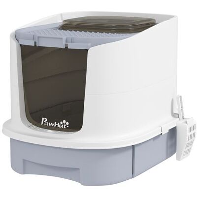 Non communiqué Maison de toilette chat - porte fumée, pelle, 2 sacs désodorisation, tiroir litière coulissant - entrée sortie - blanc gris - Publicité Non communiqué Maison de toilette chat - porte fumée, pelle, 2 sacs désodorisation, tiroir litière coulissant - entrée sortie - blanc gris - Publicité