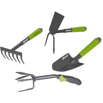 Non communiqué Lot 4 outils de jardinage, Griffe 4 dents, serfouette, rateau, transplantoir pour fleurs - Publicité Non communiqué Lot 4 outils de jardinage, Griffe 4 dents, serfouette, rateau, transplantoir pour fleurs - Publicité