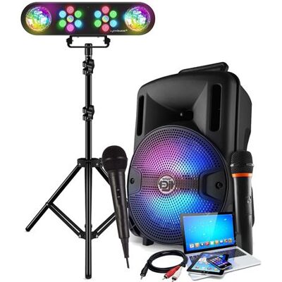 Non communiqué Karaoké Enfant Enceinte sono 400W sur Batterie portable LED USB/SD/BLUETOOTH, 2 Microphones, câble PC, Pack jeux de lumières - Publicité Non communiqué Karaoké Enfant Enceinte sono 400W sur Batterie portable LED USB/SD/BLUETOOTH, 2 Microphones, câble PC, Pack jeux de lumières - Publicité