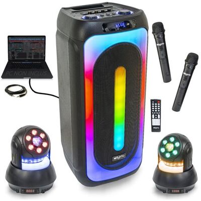 Non communiqué Pack Enceinte Bluetooth USB Karaoke Mooving Sound MS-MAGIC-SOUND1000 - 2 Micros - 2 Lyres STAR-WASH 30W DMW - Soirée Fête Nuit Noir - Publicité Non communiqué Pack Enceinte Bluetooth USB Karaoke Mooving Sound MS-MAGIC-SOUND1000 - 2 Micros - 2 Lyres STAR-WASH 30W DMW - Soirée Fête Nuit Noir - Publicité