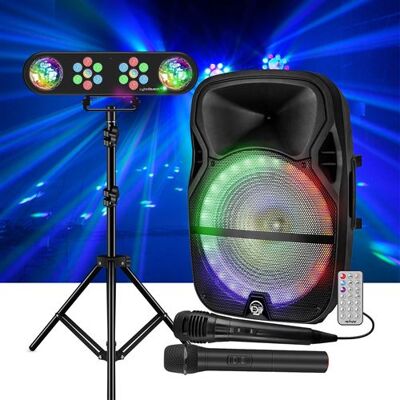 Non communiqué Enceinte Karaoké Party sono à LEDs RVB 700W 15" USB, Bluetooth, PC, TWS, Micros VHF et filaire, Jeux de lumières, LyteQuest - Publicité Non communiqué Enceinte Karaoké Party sono à LEDs RVB 700W 15" USB, Bluetooth, PC, TWS, Micros VHF et filaire, Jeux de lumières, LyteQuest - Publicité