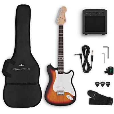 Non communiqué VISIONSTRING Kit Guitare Electrique Adulte et Débutants avec Ampli 10W et Accessoires - Pack Complet Sunburst Sunburst - Publicité Non communiqué VISIONSTRING Kit Guitare Electrique Adulte et Débutants avec Ampli 10W et Accessoires - Pack Complet Sunburst Sunburst - Publicité