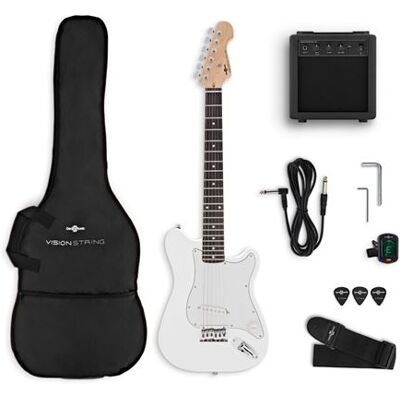 Non communiqué VISIONSTRING Kit Guitare Electrique 3/4 pour Enfants avec Ampli 10W et Accessoires - Pack Complet Blanc Blanc - Publicité Non communiqué VISIONSTRING Kit Guitare Electrique 3/4 pour Enfants avec Ampli 10W et Accessoires - Pack Complet Blanc Blanc - Publicité
