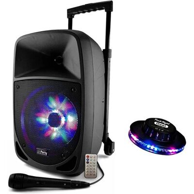 Party Light & Sound Enceinte Karaoké PARTY-8LED sur batterie 8" à LEDs RVB 300W - USB/BT/FM + Micro + Effet OVNI LED - Publicité Party Light & Sound Enceinte Karaoké PARTY-8LED sur batterie 8" à LEDs RVB 300W - USB/BT/FM + Micro + Effet OVNI LED - Publicité
