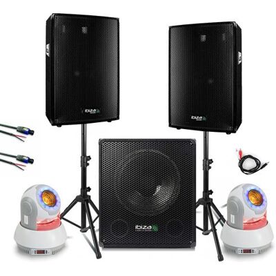 Non communiqué Pack Sono Ibiza 1800W Total 2 Enceintes DISCO12B 600W - Pieds 600W - Caisson de Basses SUB15A - 2 Lyres Beam 40W - Soirée DJ - Publicité Non communiqué Pack Sono Ibiza 1800W Total 2 Enceintes DISCO12B 600W - Pieds 600W - Caisson de Basses SUB15A - 2 Lyres Beam 40W - Soirée DJ - Publicité