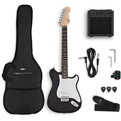 Non communiqué VISIONSTRING Kit Guitare Electrique 3/4 pour Enfants avec Ampli 10W et Accessoires - Pack Complet Noir Noir - Publicité Non communiqué VISIONSTRING Kit Guitare Electrique 3/4 pour Enfants avec Ampli 10W et Accessoires - Pack Complet Noir Noir - Publicité