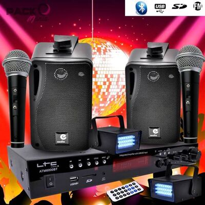 LTC Audio Karaoké enfant Hi-Fi 100W + 2 micros USB SD Bluetooth + Radio FM + Câbles + 2 mini Jeux Strobes LED - Publicité LTC Audio Karaoké enfant Hi-Fi 100W + 2 micros USB SD Bluetooth + Radio FM + Câbles + 2 mini Jeux Strobes LED - Publicité