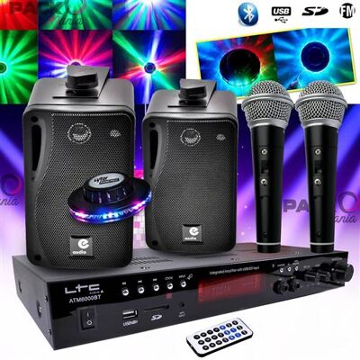 LTC Audio Karaoké enfant Hi-Fi 100W + 2 micros USB SD Bluetooth + Radio FM + Câbles + Effet OVNI LED RVB - Publicité LTC Audio Karaoké enfant Hi-Fi 100W + 2 micros USB SD Bluetooth + Radio FM + Câbles + Effet OVNI LED RVB - Publicité