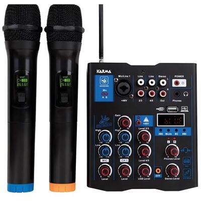 Non communiqué KARMA MXW 5 - Table de mixage audio 5 canaux avec 2 microphones sans fil VHF, Bluetooth et DSP 16 effets - Publicité Non communiqué KARMA MXW 5 - Table de mixage audio 5 canaux avec 2 microphones sans fil VHF, Bluetooth et DSP 16 effets - Publicité