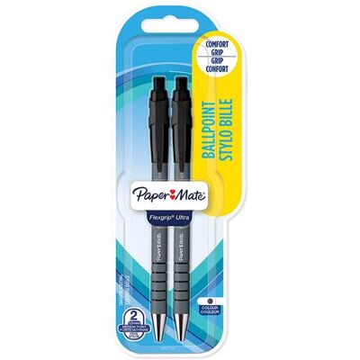 Non communiqué Paper Mate Flexgrip Ultra - 2 Stylos bille rétractables - Noir - Pointe 1.0mm - sous blister Noir - Publicité Non communiqué Paper Mate Flexgrip Ultra - 2 Stylos bille rétractables - Noir - Pointe 1.0mm - sous blister Noir - Publicité