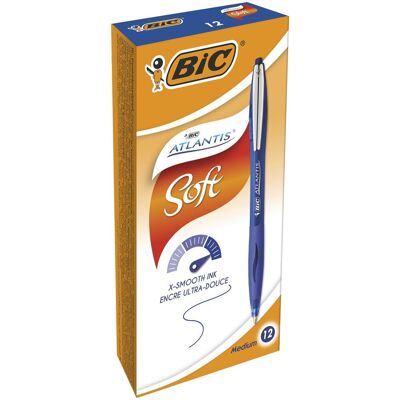 Aucune BIC Atlantis Soft Stylos-Bille Rétractables Pointe Moyenne (1,0 mm) - Encre Bleue, Boîte de 12 Bleu - Publicité Aucune BIC Atlantis Soft Stylos-Bille Rétractables Pointe Moyenne (1,0 mm) - Encre Bleue, Boîte de 12 Bleu - Publicité