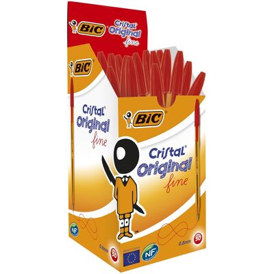 BIC Cristal Original Stylos-Bille Pointe Fine (0,8 mm) - Rouge, Boîte de 50 Rouge - Publicité BIC Cristal Original Stylos-Bille Pointe Fine (0,8 mm) - Rouge, Boîte de 50 Rouge - Publicité