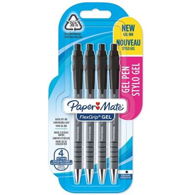 Non communiqué Paper Mate FlexGrip 4 stylos gel, pointe moyenne (0,7 mm), Encre noire Noir - Publicité Non communiqué Paper Mate FlexGrip 4 stylos gel, pointe moyenne (0,7 mm), Encre noire Noir - Publicité