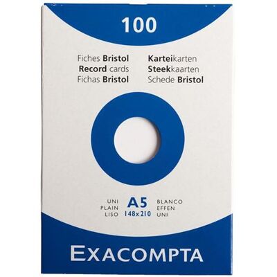 Exacompta Étui de 100 fiches bristol uni 14,8 x 21 cm blanc - blanc Blanc - Publicité Exacompta Étui de 100 fiches bristol uni 14,8 x 21 cm blanc - blanc Blanc - Publicité