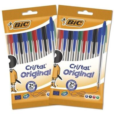 Non communiqué BIC Cristal Original Stylos-Bille Pointe Moyenne (1,0 mm) - Couleurs Assorties, Lot de 2 Pochettes de 10 - Publicité Non communiqué BIC Cristal Original Stylos-Bille Pointe Moyenne (1,0 mm) - Couleurs Assorties, Lot de 2 Pochettes de 10 - Publicité