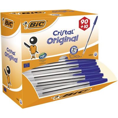 BIC Cristal Original Stylos-Bille Pointe Moyenne (1,0 mm) - Bleu, Value Pack de 100 Bleu - Publicité BIC Cristal Original Stylos-Bille Pointe Moyenne (1,0 mm) - Bleu, Value Pack de 100 Bleu - Publicité